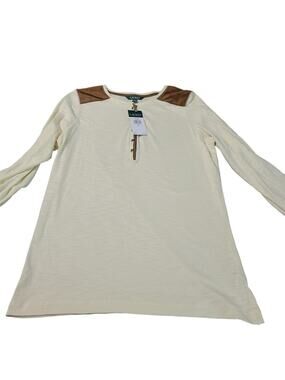 NWT Lauren Ralph Womens Western Henley Shirt Beige 1X Cream 100% Cotton